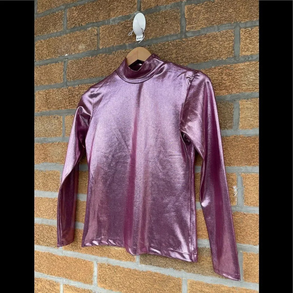 Beverly Mehl Metallic Liquid Mock Neck Turtleneck Long Sleeve small - Picture 4 of 7